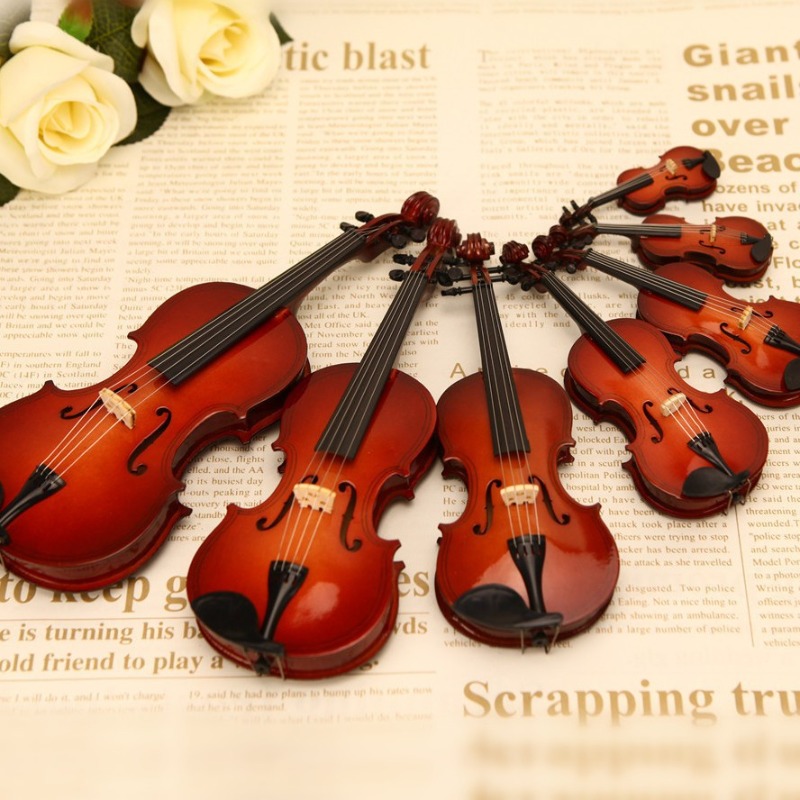 Musical Instrument Old - Tiny Violin Figurine Handmade Wooden Miniature