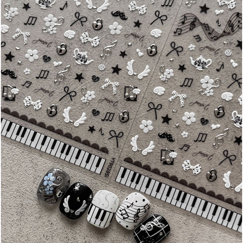 Black White Piano Note Nail St - đánh giá và giá Musical Instrument Painting