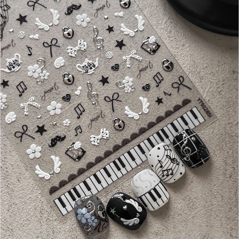 Black White Piano Note Nail St - đánh giá và giá Musical Instrument Painting