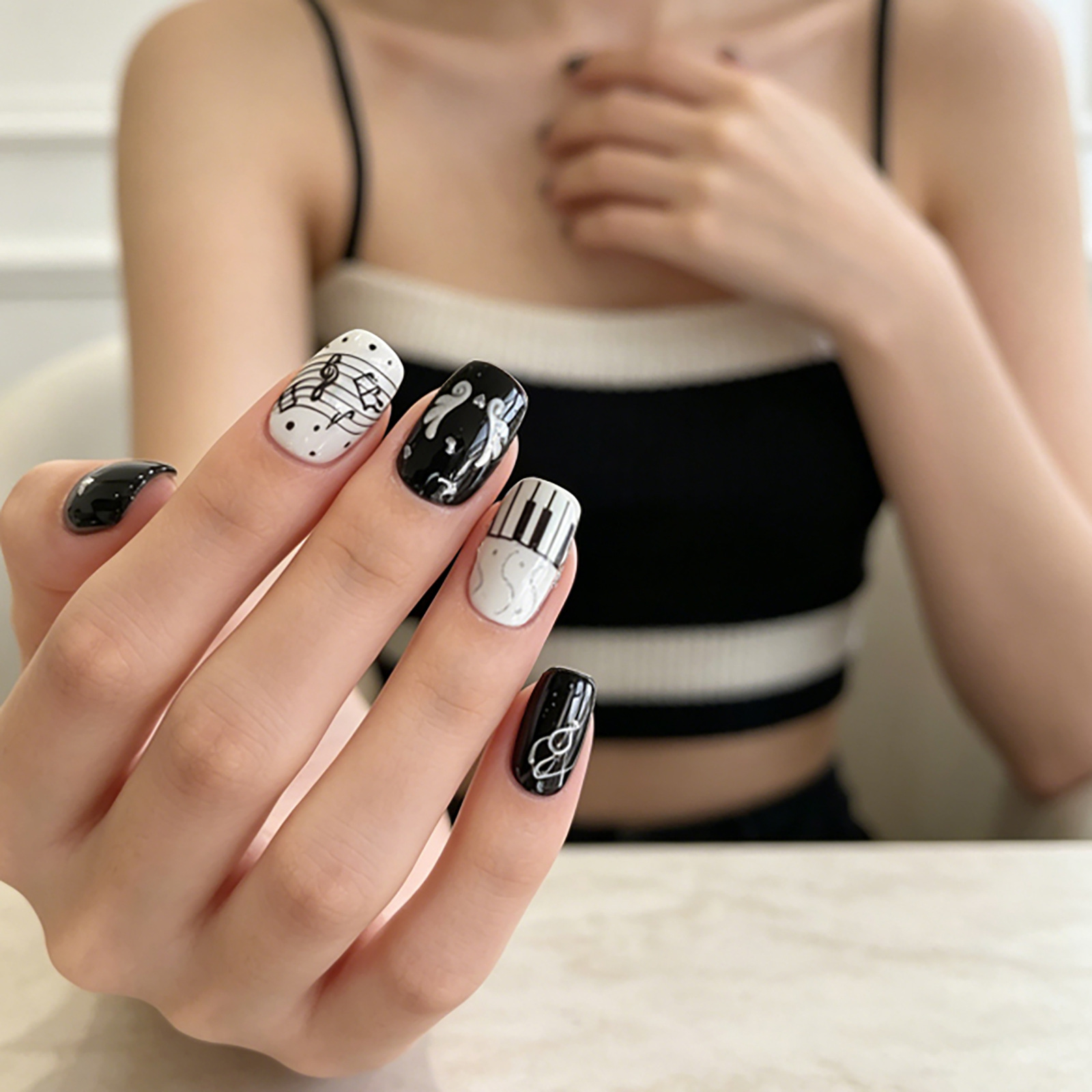 Black White Piano Note Nail St - đánh giá và giá Musical Instrument Painting