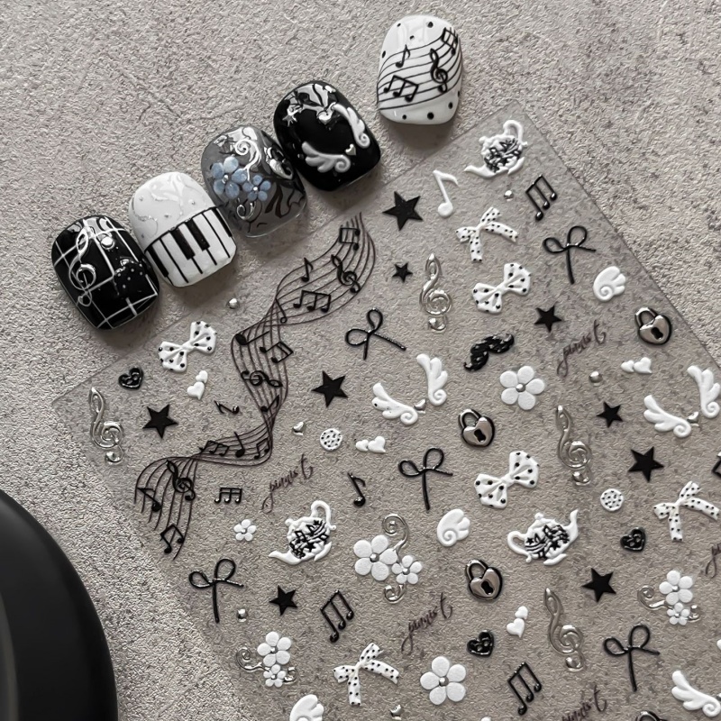 Black White Piano Note Nail St - đánh giá và giá Musical Instrument Painting